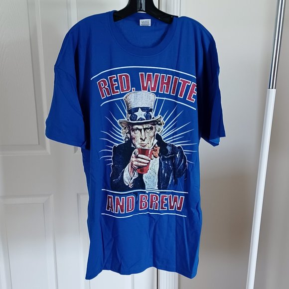 NWT Fourth 4th of July Men's T-Shirt Red White and Brew Uncle Sam Size 2XL - Picture 1 of 3